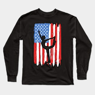 American Flag Yoga Graphic Long Sleeve T-Shirt